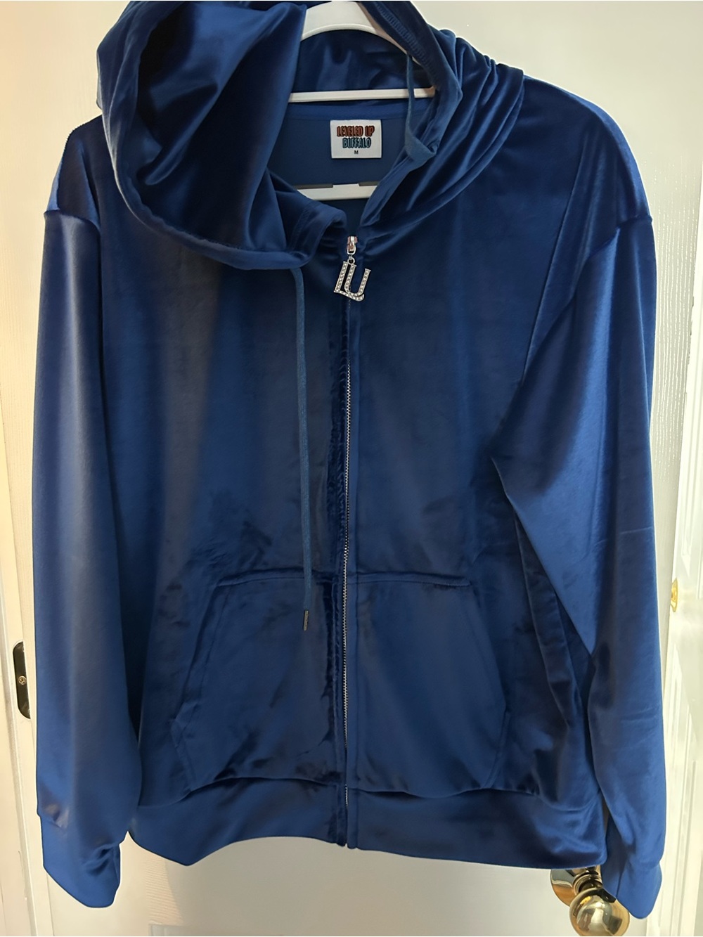 Leveled Up Buffalo Blue Velour Zip Hoodie